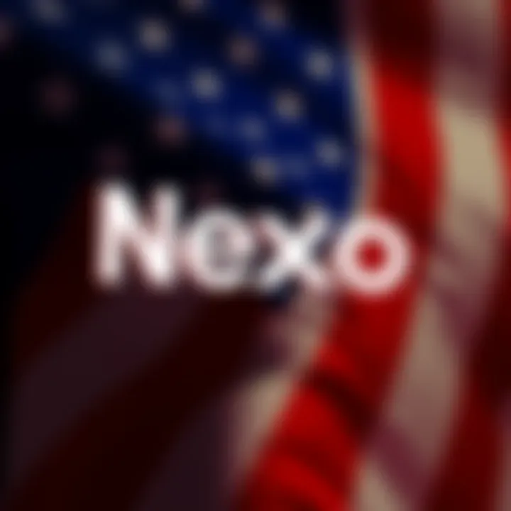 Nexo logo with a backdrop of the U.S. flag representing its return to the American market