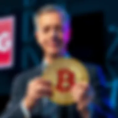 Nigel Farage stands proudly with a Bitcoin symbol, showcasing his £2 million investment for Stack BTC, representing a milestone in UK politics.