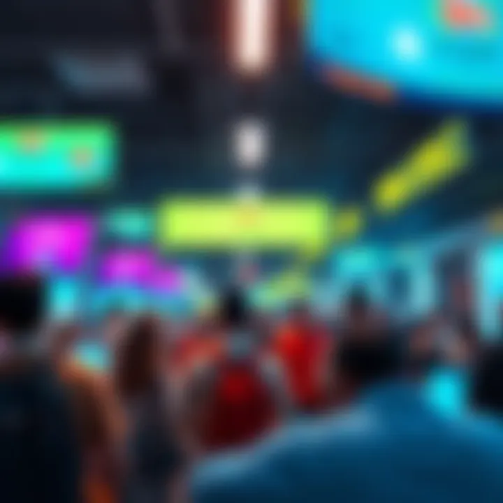 Nighttime Bidding Scene A dynamic view of people actively participating in an online auction at 4 AM, with vibrant screens displaying bids.