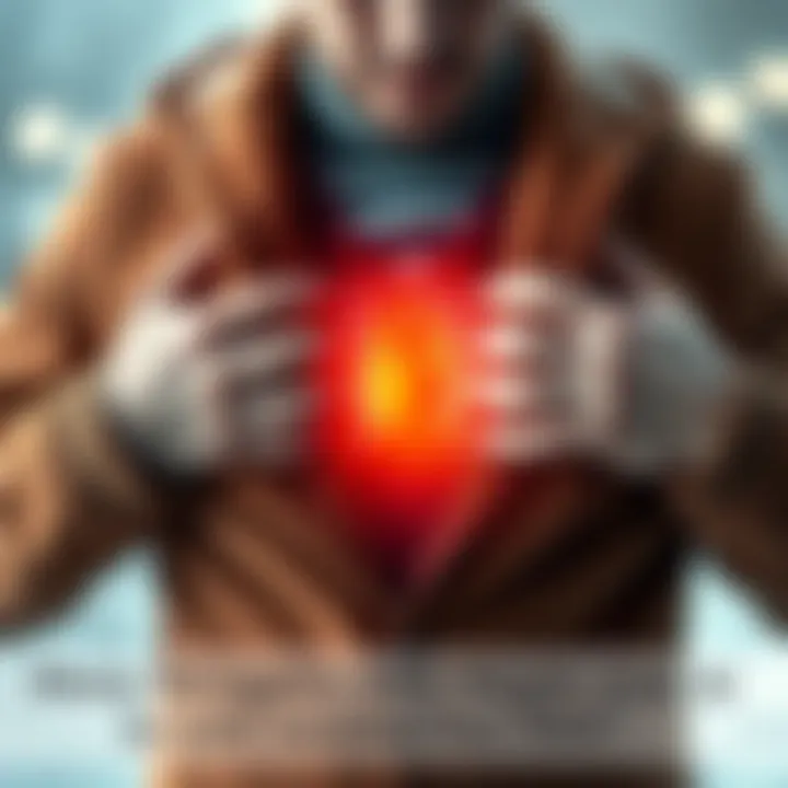 Person holding their chest in discomfort Individual experiencing nipple pain in cold weather, holding their chest with a pained expression