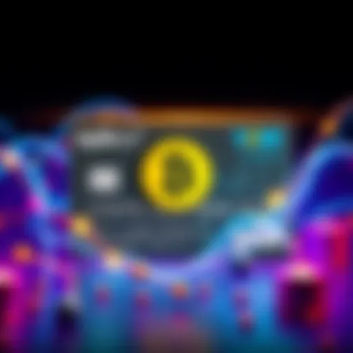 A virtual debit card with cryptocurrency symbols, showing online subscription payments and anonymity features.