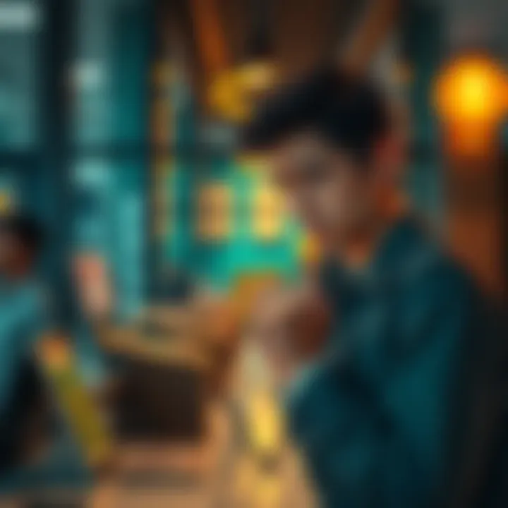 A frustrated person holding a non-KYC crypto card at a hotel checkout, looking disappointed after a declined transaction.