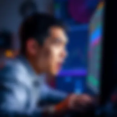 A man in North Carolina with a shocked expression, staring at his computer screen showing crypto losses