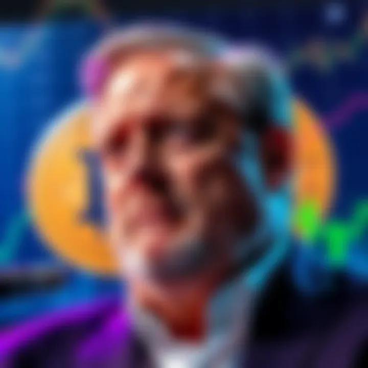 Galaxy Digital CEO Michael Novogratz speaking about the future of cryptocurrency and lower returns, with a worried expression as Bitcoin's value drops behind him.