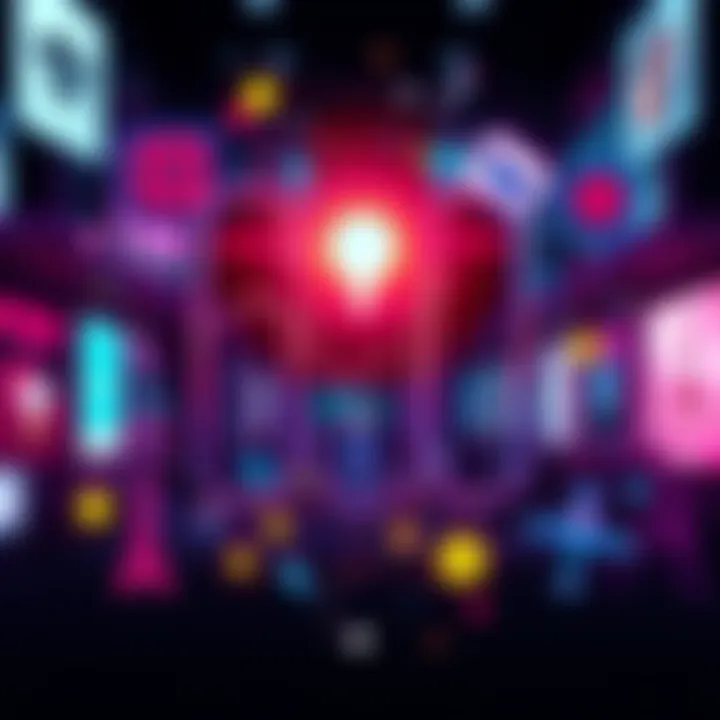 Artistic representation of the number 69420 surrounded by symbols and icons reflecting modern culture.