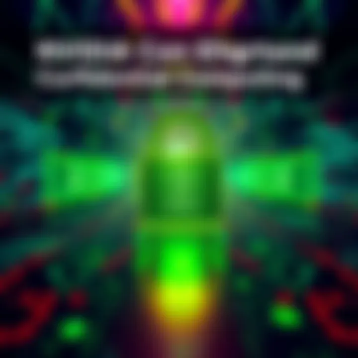 A visual representation of NVIDIA's Confidential Computing solutions, illustrating secure AI data and models with a digital lock symbol and abstract tech backgrounds.