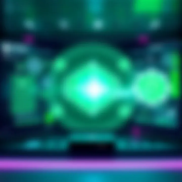 A sleek digital interface showcasing Nvidia's NemoClaw platform with elements representing AI customization and security, featuring various icons for enterprise applications.