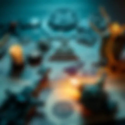 An arrangement of ancient occult symbols surrounding modern currency notes, illustrating the connection between mysticism and finance
