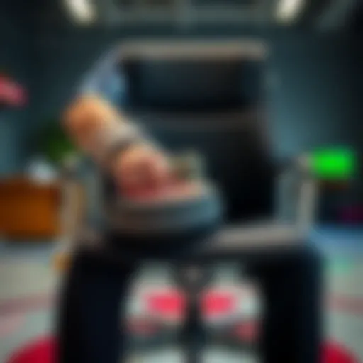 A person holding a curling stone while sitting on an office chair, ready to play the new game using nano payment.