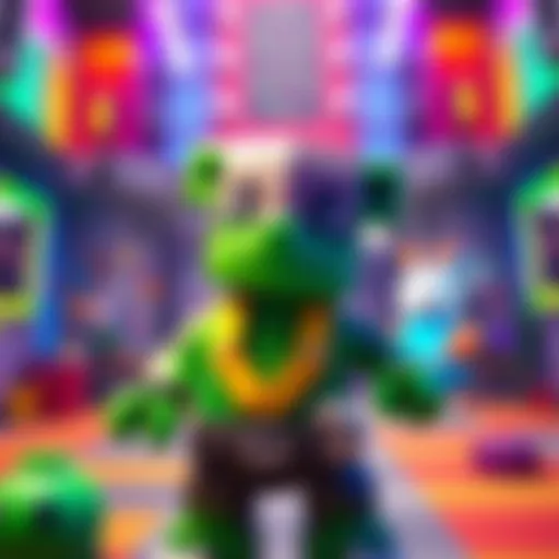 Blocky green character OG Kevin representing Pixelmon: Generation 1 in a colorful setting