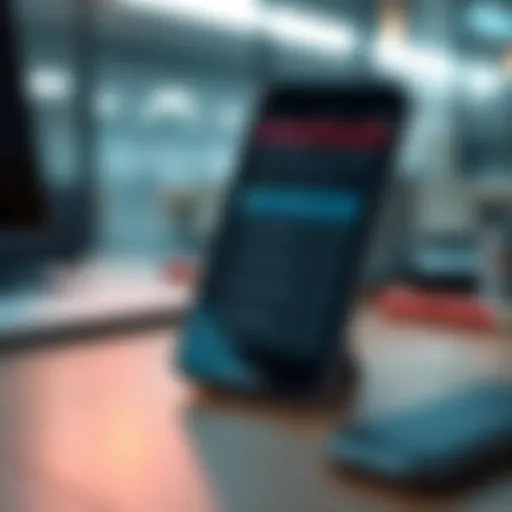 An old smartphone displaying a secure signing interface, showing private key management options, with a calm workspace background.