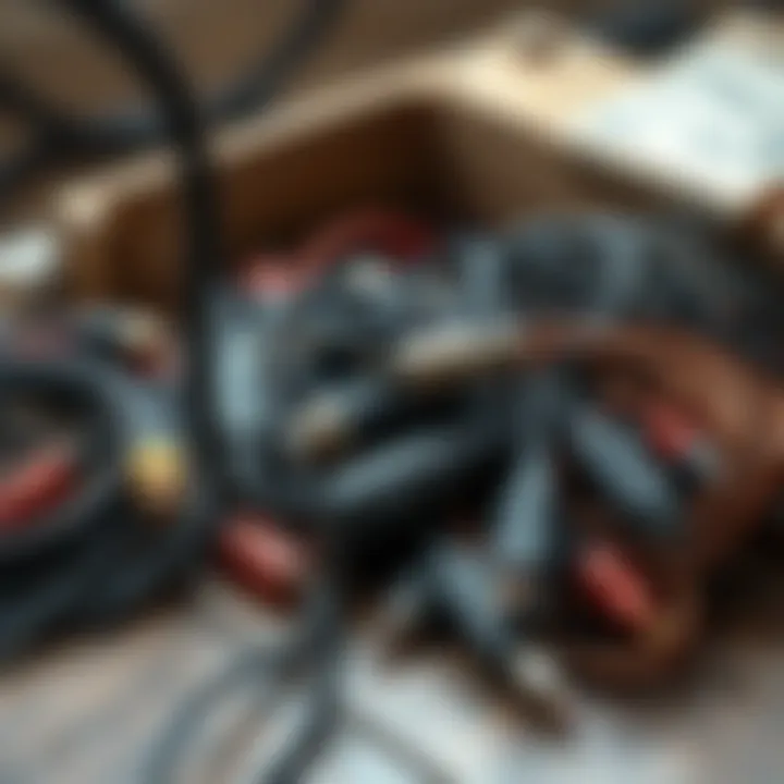 A collection of old cables scattered on a wooden surface, evoking nostalgia and memories of the past