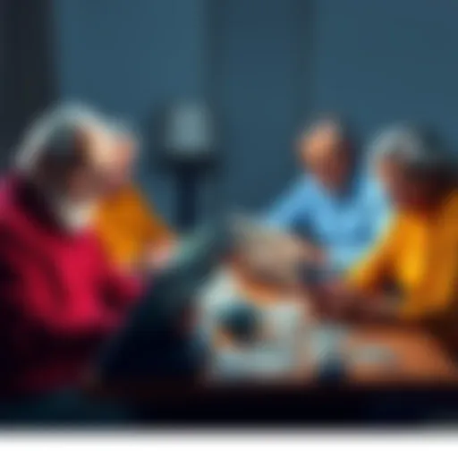 Older investors selling Bitcoin A group of older adults, including uncles and aunties, sitting at a table looking frustrated while reviewing their Bitcoin investments on laptops and smartphones, with some dollar bills on the table.