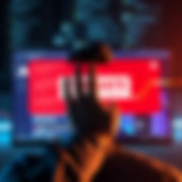 A person blocking a suspicious online message on a computer screen, representing online safety measures.