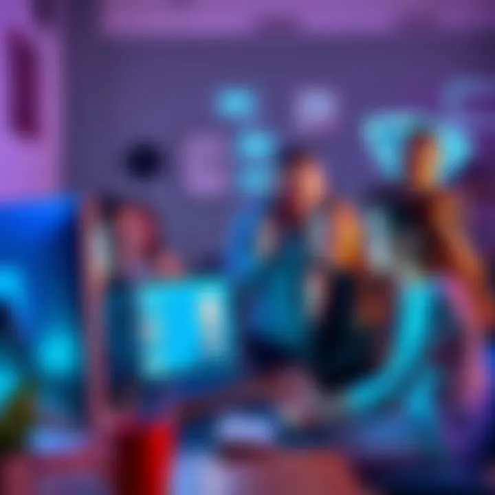 A group of people engaging in discussions on a computer and smartphone, reacting to a phrase in forums.