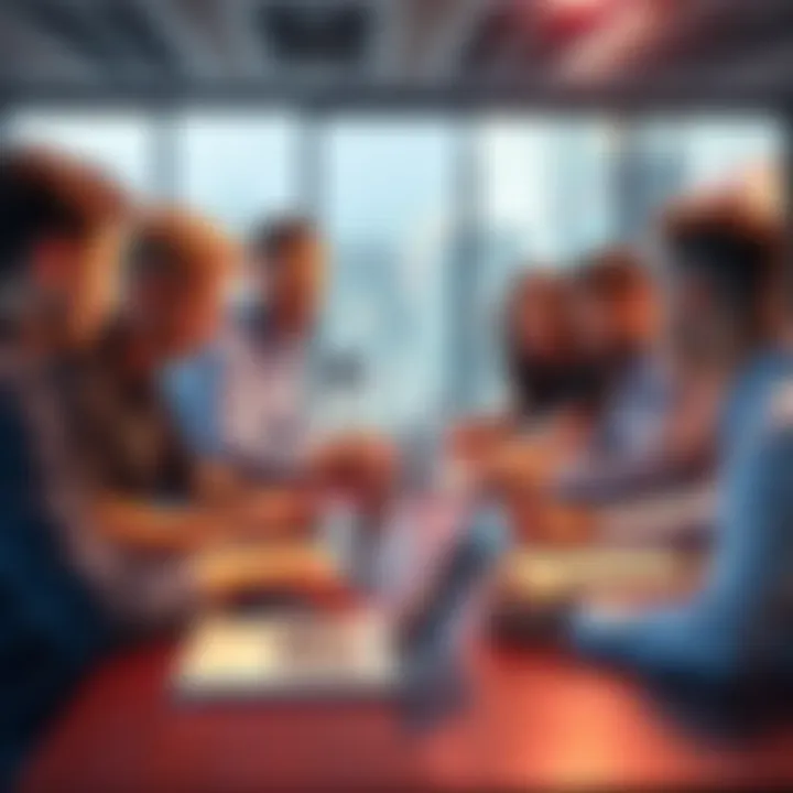 Group of people discussing open source projects with laptops and notes at Intersect MBO.