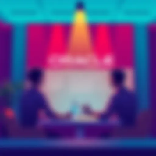 Illustration showing a team discussing rehire approvals at Oracle India.