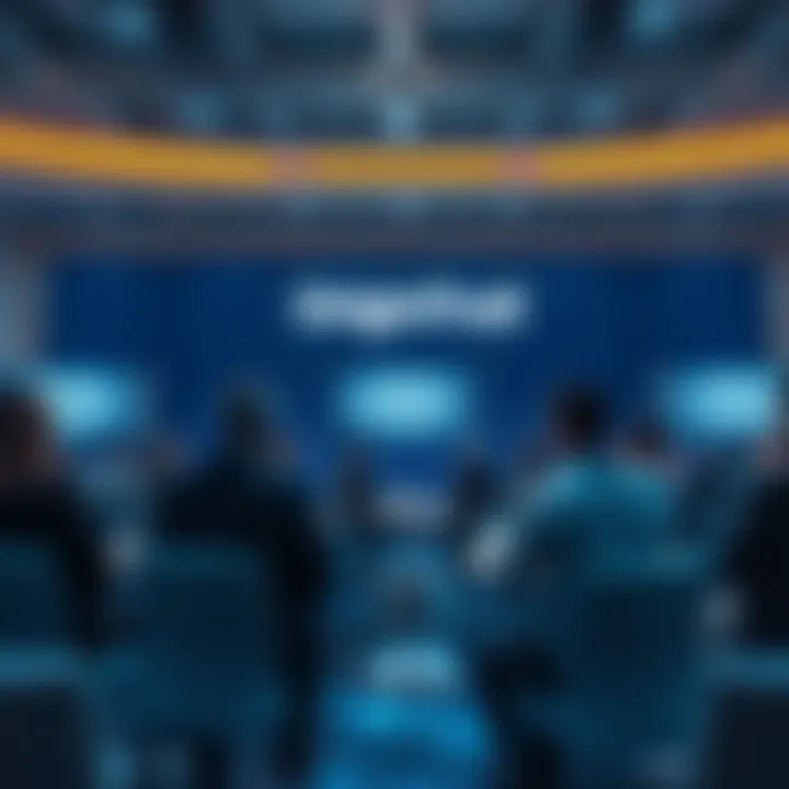 A scene from the World Economic Forum showing representatives discussing healthcare and AI trust solutions with OriginTrail branding.