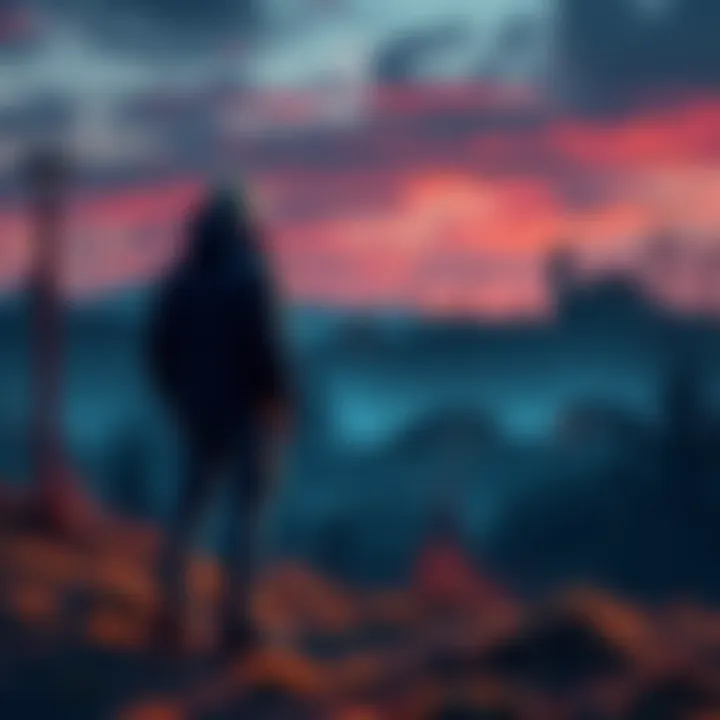 Person looking at a small piece of land near their former home, reflecting on memories associated with the area