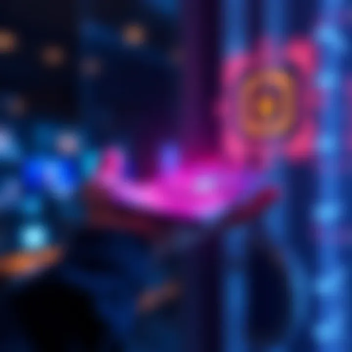 A person using a palm scanner for identity verification, showcasing a high-tech device with a glowing screen