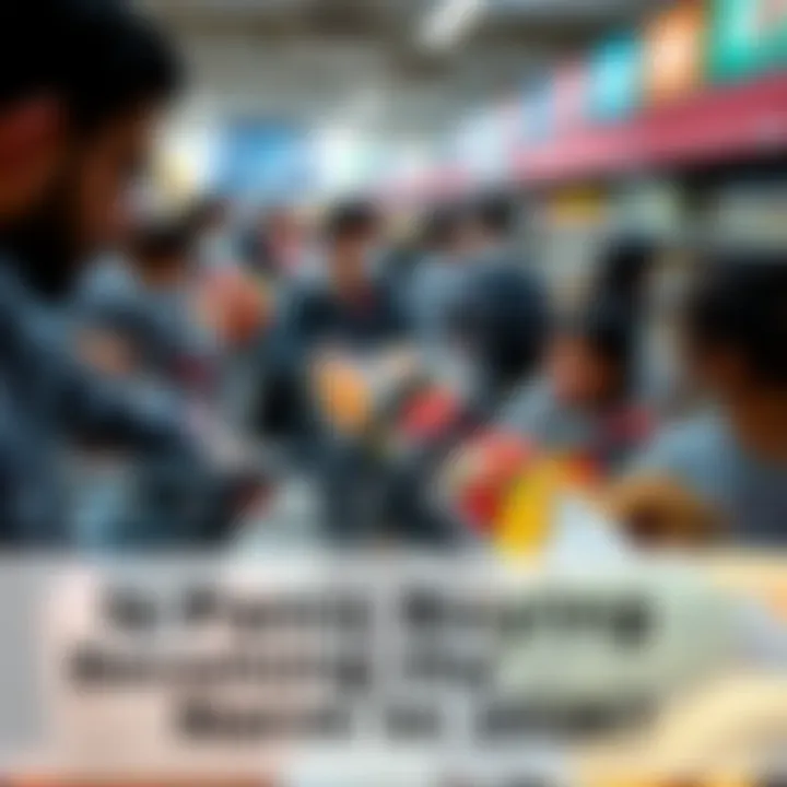 People panic buying groceries Crowd of people filling shopping carts with essentials in a grocery store