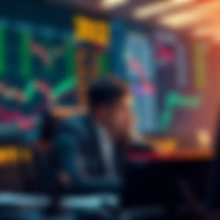 A trader looking stressed at their desk with falling stock charts on the screen, representing fear and panic selling during a market downturn.