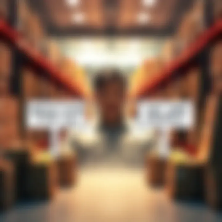 A person analyzing parcel options with two paths labeled break even and tier jump, surrounded by parcels