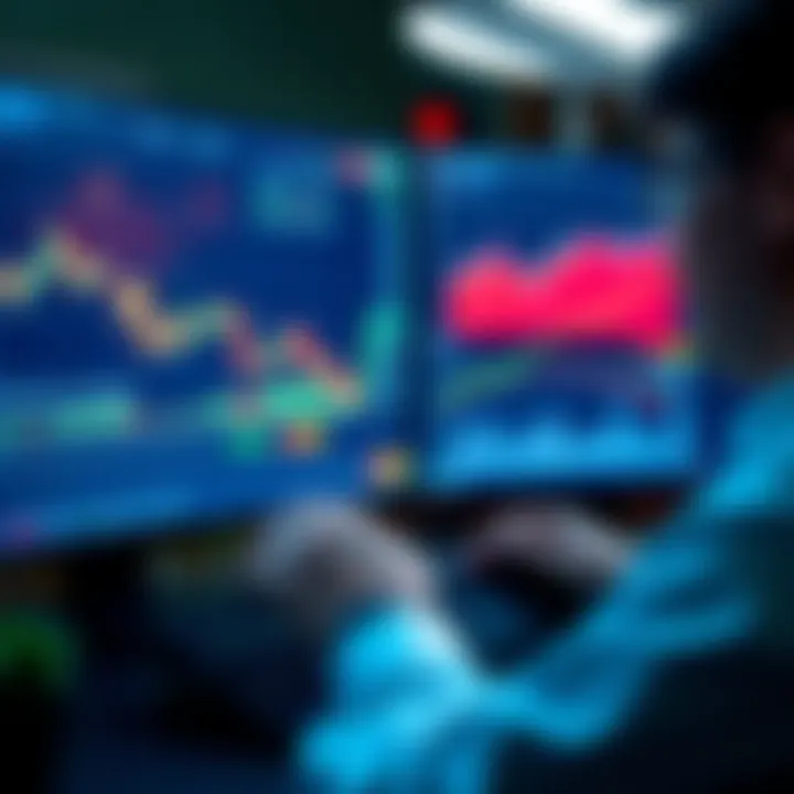 A person analyzing market trends on a computer, showing graphs and charts with some losses highlighted, representing the concept of embracing partial losses in investments.