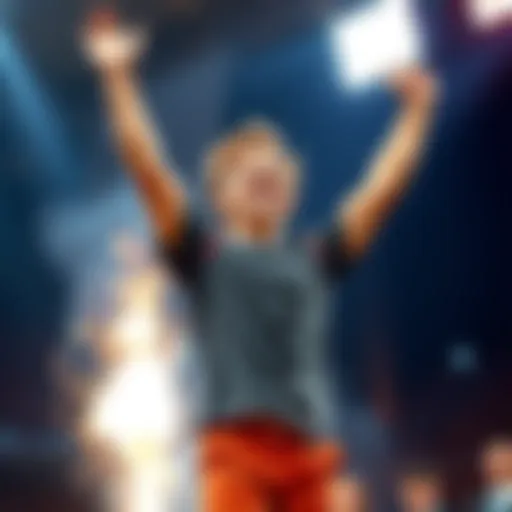 Participant celebrating a win A happy participant raises their arms in joy after scoring AB on both sides of the Premium Rewards Ladder challenge.
