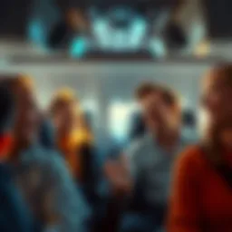 Group of passengers sharing a funny moment on a flight, enjoying a light-hearted scene