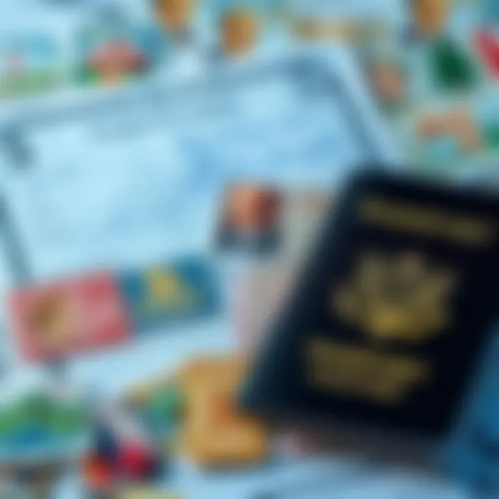 A collection of passport stamps next to a land ownership certificate, representing travel and investment choices.