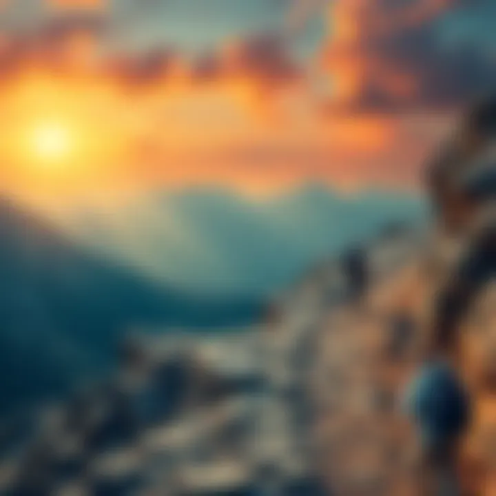 A rugged mountain trail symbolizing the challenging journey to financial success with a person hiking up