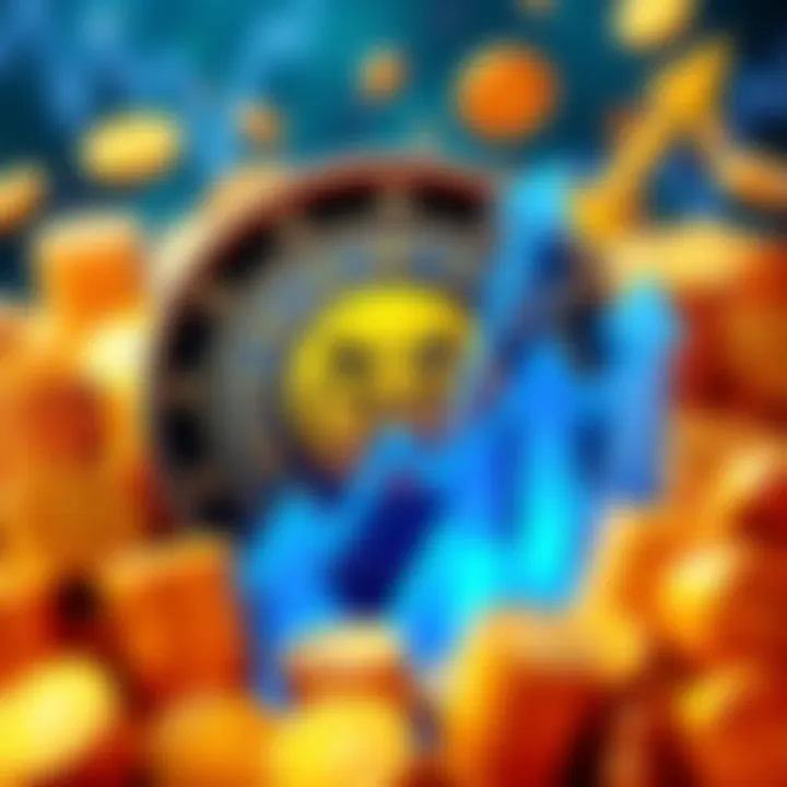 Patos MemeCoin Success Patos MemeCoin logo surrounded by coins and rising graph, representing its growth and new exchange listings.