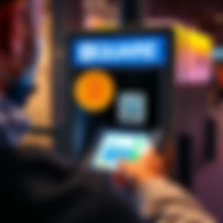 Customer using a Square terminal to pay with Bitcoin, showing a QR code on the screen