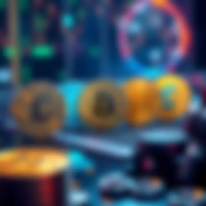 A graphic showing HBAR coins alongside traditional fiat currency symbols, representing payment options for HashSphere fees.