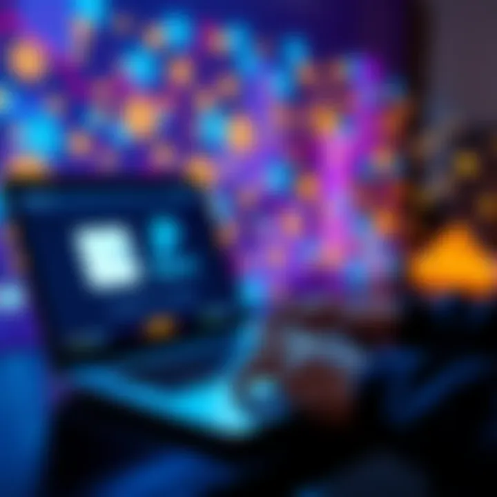 A person using a laptop to transfer funds from PayPal to a Solana wallet, with digital currency icons in the background
