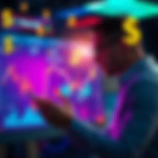 A person analyzing financial graphs and charts related to pearl investments, with dollar signs in the background.