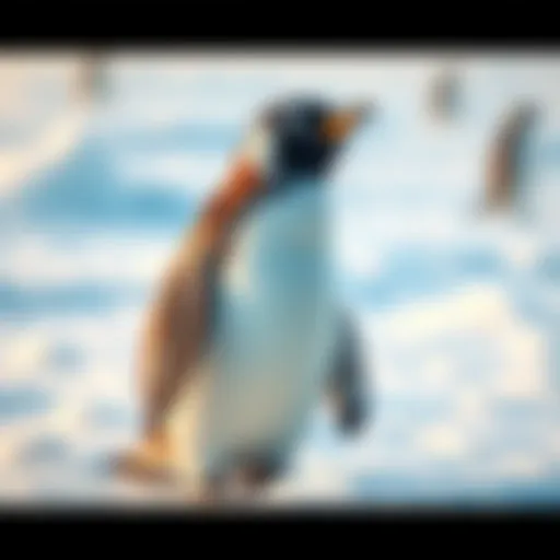 A cute penguin standing on a snowy surface, looking curiously ahead with its head tilted slightly, showcasing its distinct black and white feathers.