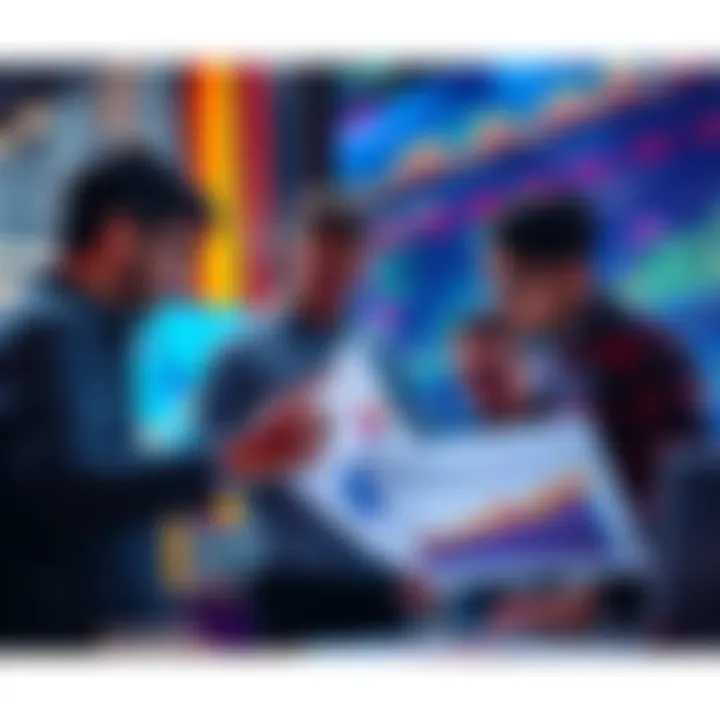 People analyzing trends A group of people examining charts and graphs to understand current trends