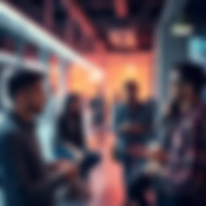 A group of people talking about their strategies for blockchain investments in a casual setting