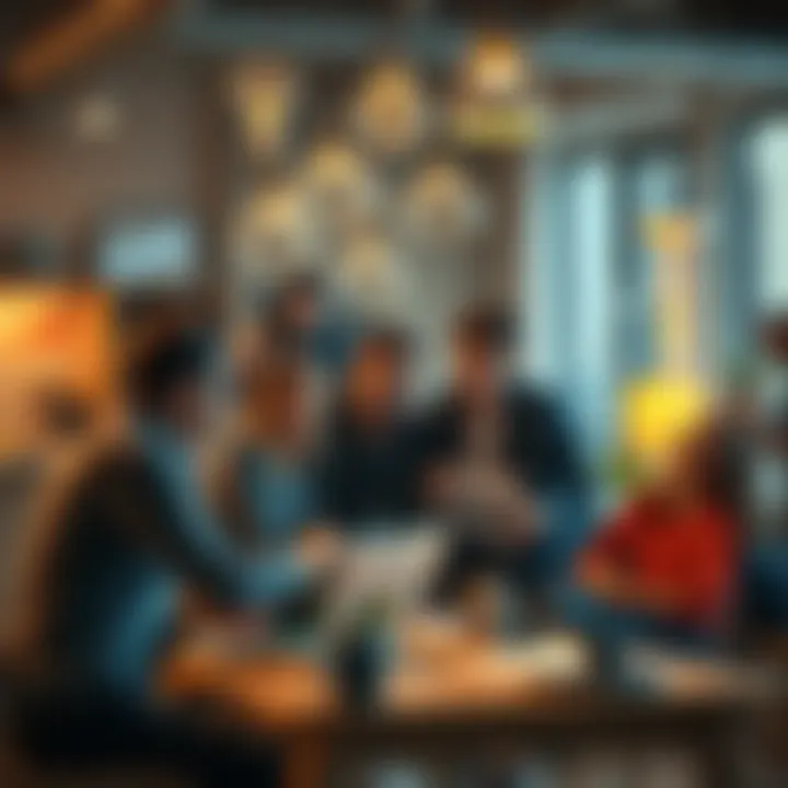 A group of people brainstorming and sharing ideas for innovative projects in a casual setting