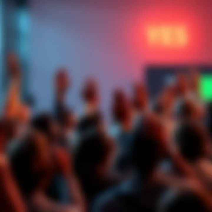 A diverse group of people engaged in a discussion online, some raising their hands in agreement with the message.