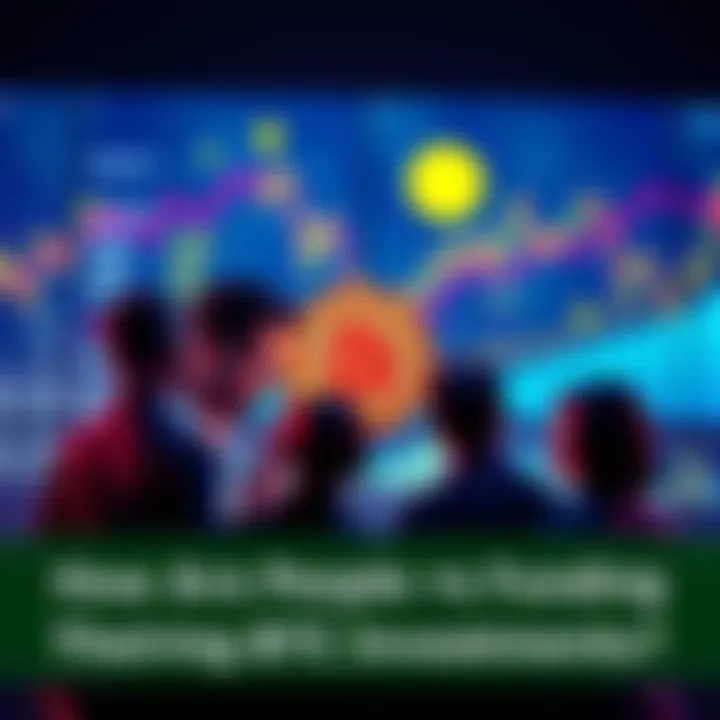 A group of people sharing ideas about investing in Bitcoin, with graphs and charts in the background.