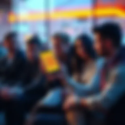 A group of people sitting together, sharing insights about their experiences with Bitcoin, with one person showing a smartphone displaying a Bitcoin wallet app.