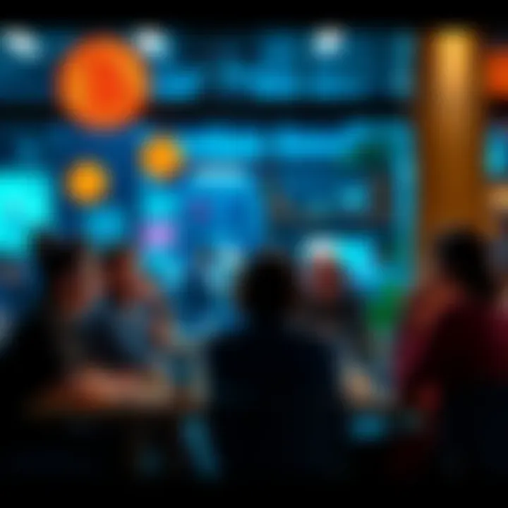 People Discussing Bitcoin A diverse group of people sharing their thoughts about Bitcoin's value at a cafe
