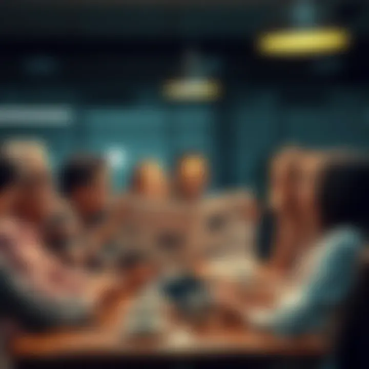 A group of people debating around a table, with one holding a newspaper article, showing expressions of disbelief and curiosity.