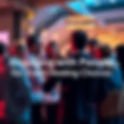 A group of people gathered around a table, engaging in conversation about event hosting locations and choices.