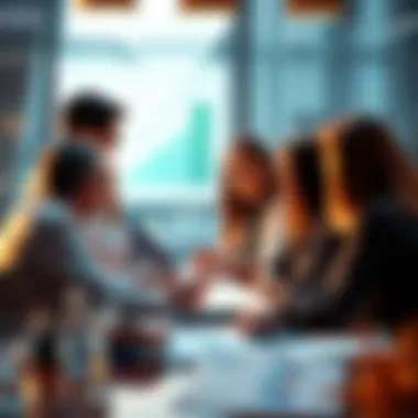 People discussing investments A group of people analyzing investment charts and graphs around a table