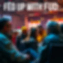 A group of people engaging in a lively discussion about market dips and frustrations with FUD in a forum setting