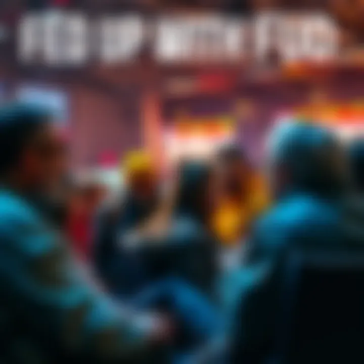 A group of people engaging in a lively discussion about market dips and frustrations with FUD in a forum setting